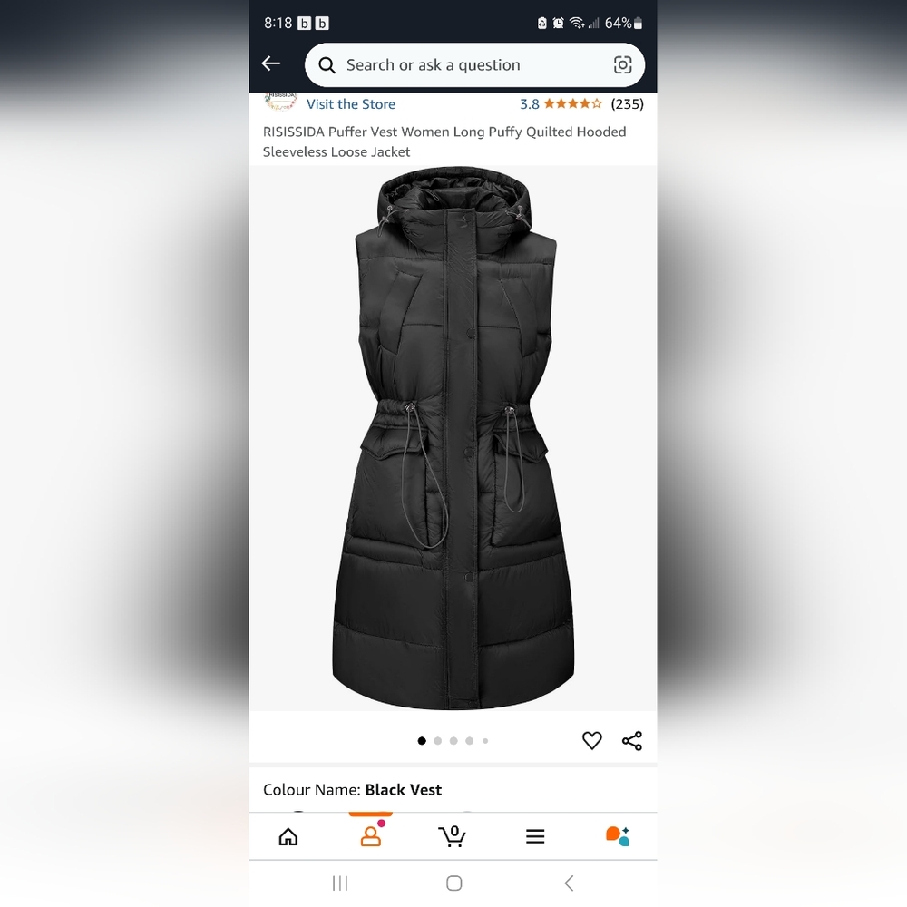 New Black Long Puffer Vest Jacket Large
